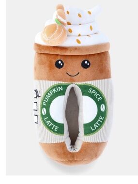 Feetmoji Pumpkin Spice Latte Plush Slipper - Brown & White New
